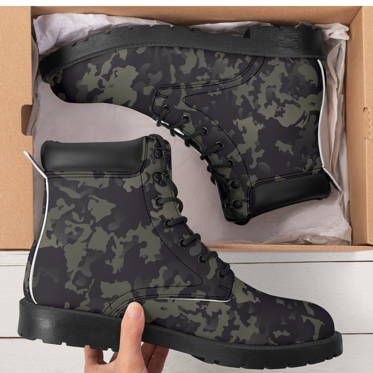 Dark Camo Mens All Season Leather Boots